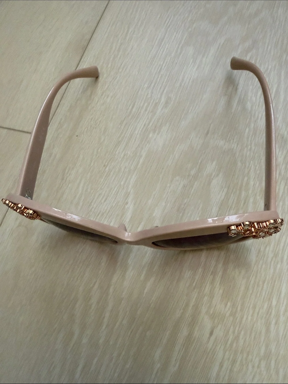 Betsey Johnson Nude Pink Round Sunglasses with Rose Gold Floral Accents